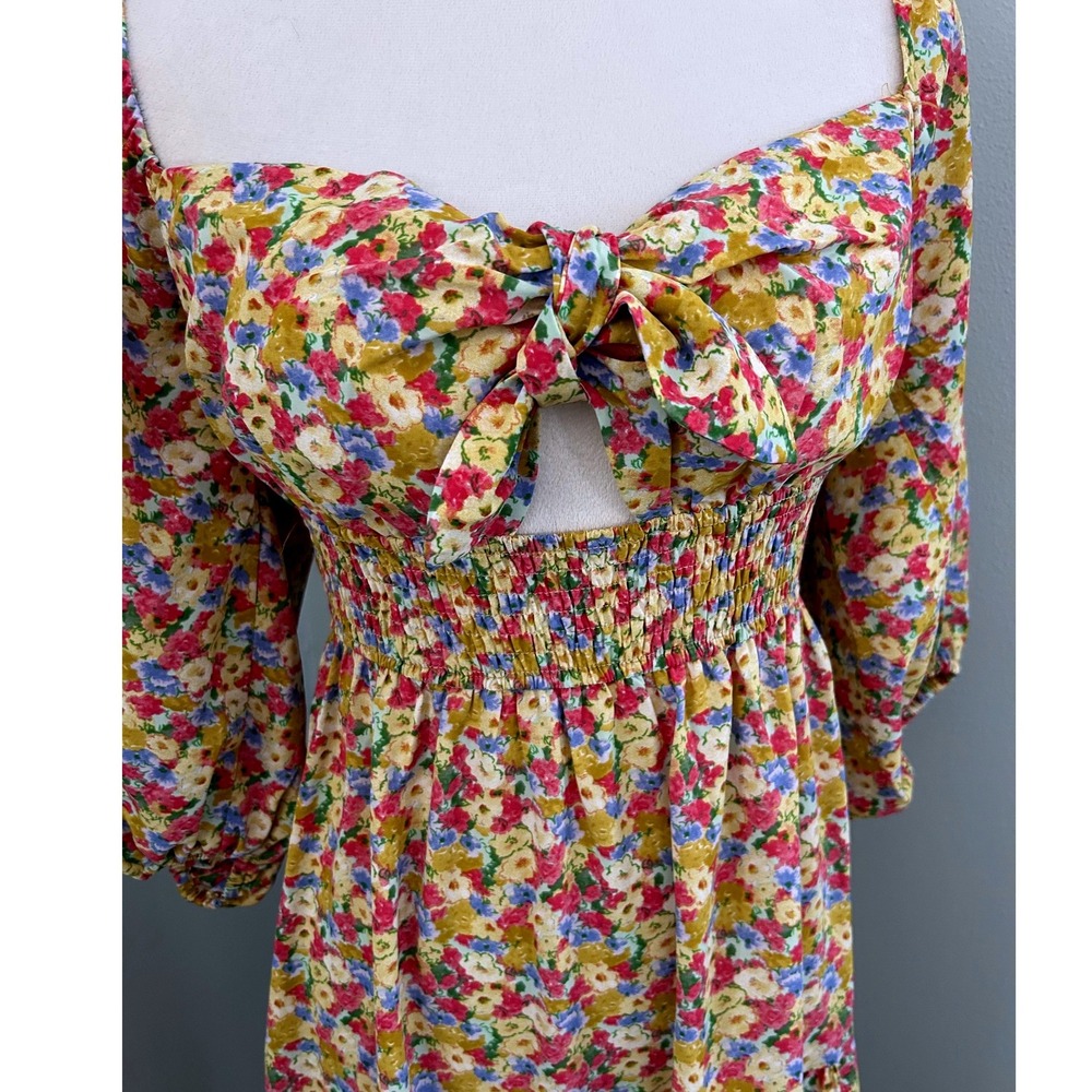 LUSH Floral Print Square Neck Tie Front Maxi Dress‎ Women's Size M - Picture 3 of 8
